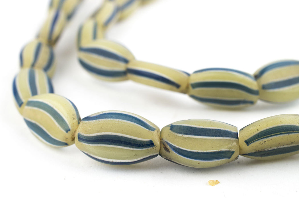 Blue & Yellow Striped Venetian Watermelon Chevron Beads - The Bead Chest