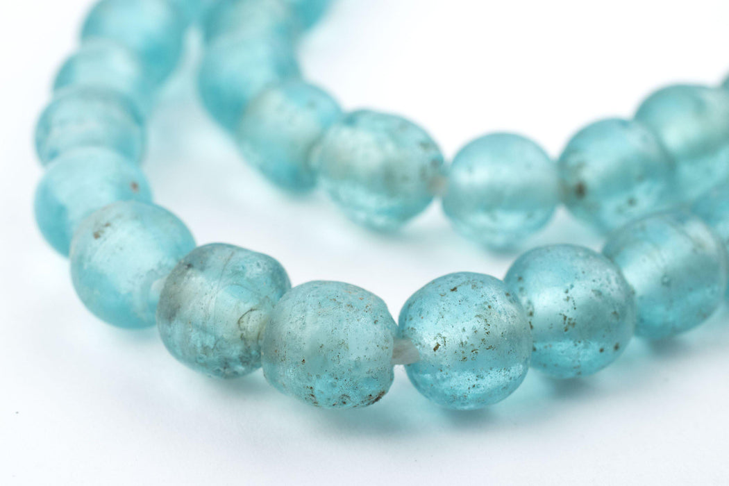 Clear Marine Ancient Style Java Glass Beads (9mm) - The Bead Chest