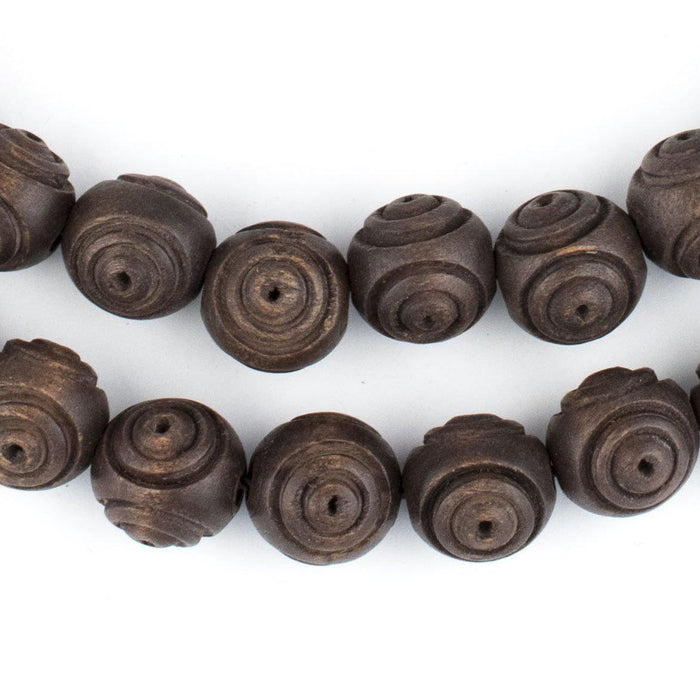 Carved Vintage-Style Round Olive Wood Beads from Bethlehem (12mm) - The Bead Chest