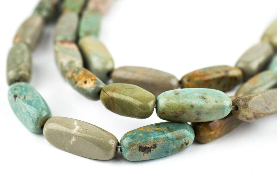 Green Rounded Rectangle Turquoise Beads (19x6mm) - The Bead Chest