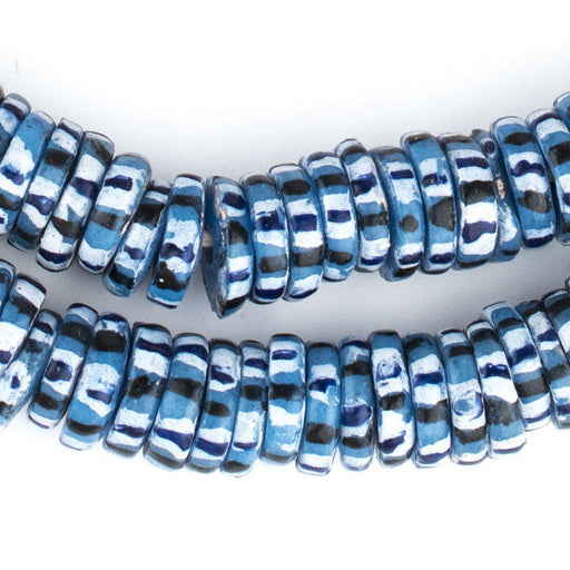 African Blue Chevron-Style Aja Krobo Beads (14mm) - The Bead Chest
