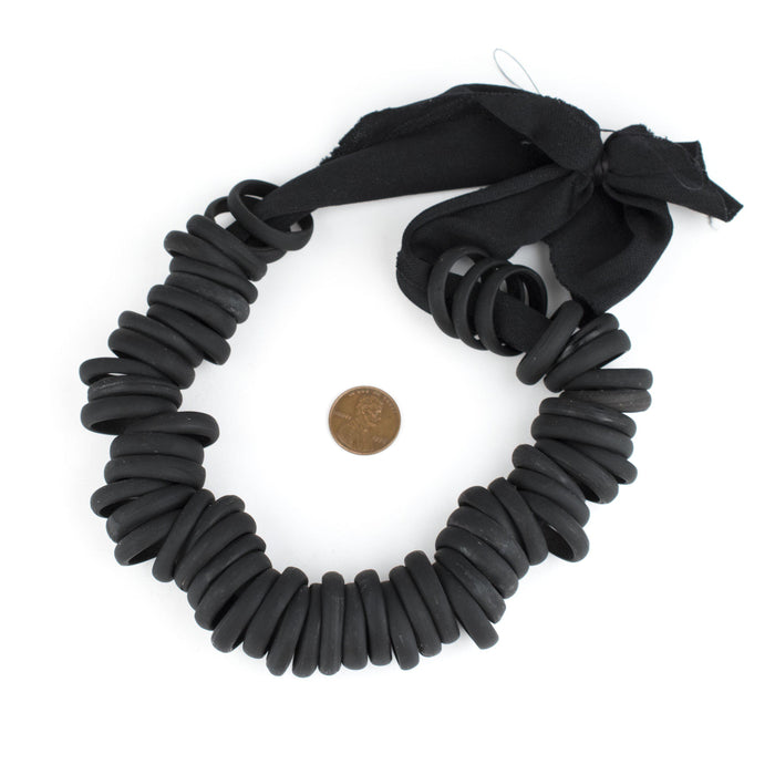 Black Annular Wound Dogon Glass Ring Beads (24mm) - The Bead Chest