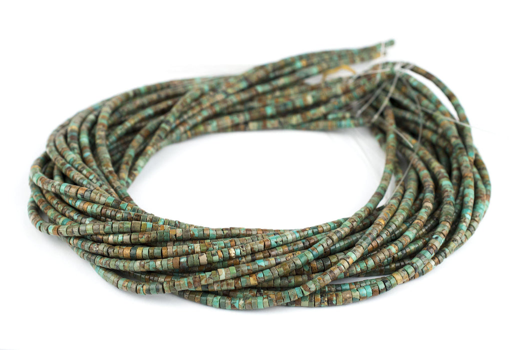 Earthy Green Cylindrical Heishi Turquoise Beads (4mm) - The Bead Chest