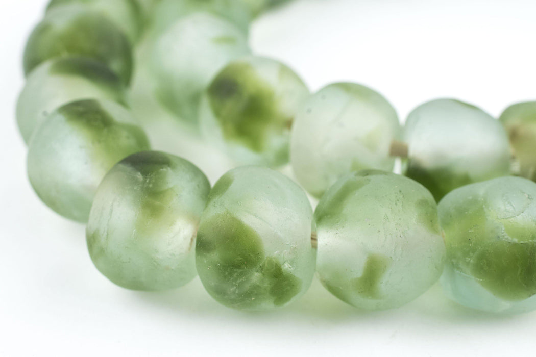 Dark Green Swirl Recycled Glass Beads (18mm) - The Bead Chest