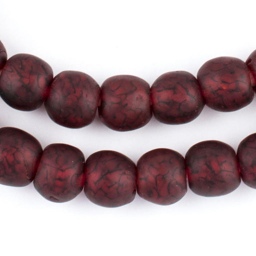 Red Black Swirl Recycled Glass Beads (14mm) - The Bead Chest