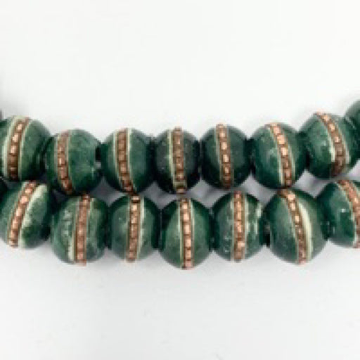Hot Deal: Dark Green Copper Inlaid Bone Mala Beads (8mm) - The Bead Chest