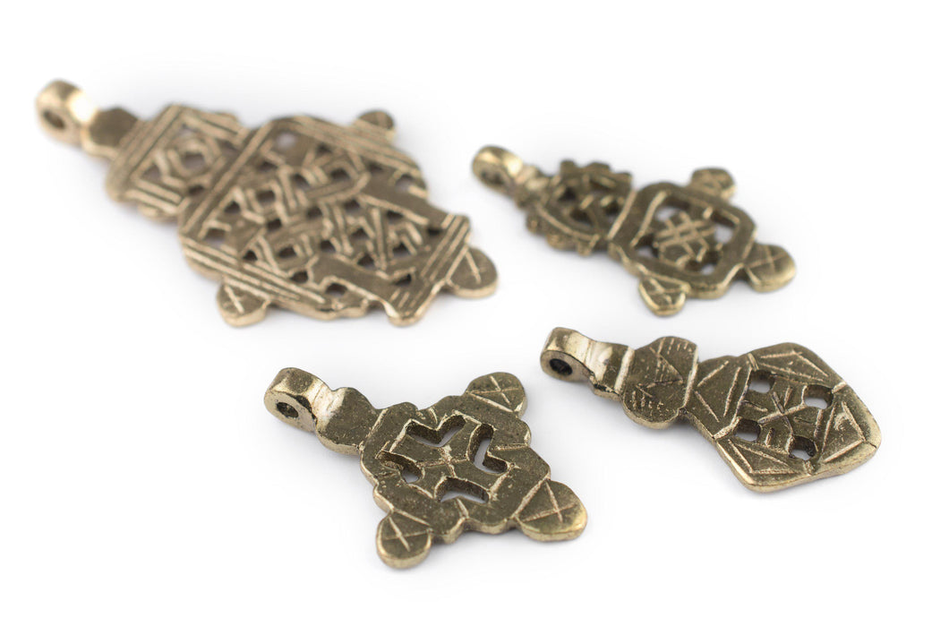 4 Pack: Ethiopian Brass Coptic Cross Pendants - The Bead Chest