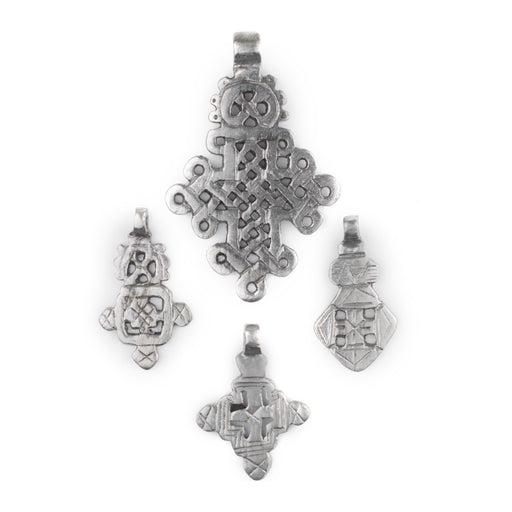4 Pack: Ethiopian Silver Coptic Cross Pendants - The Bead Chest