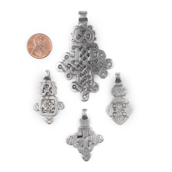 4 Pack: Ethiopian Silver Coptic Cross Pendants - The Bead Chest