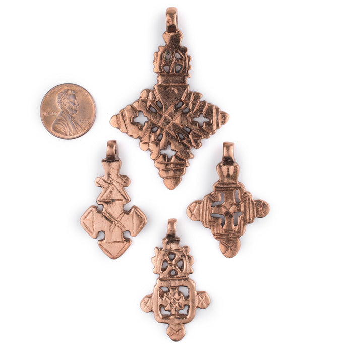 4 Pack: Ethiopian Copper Coptic Cross Pendants - The Bead Chest