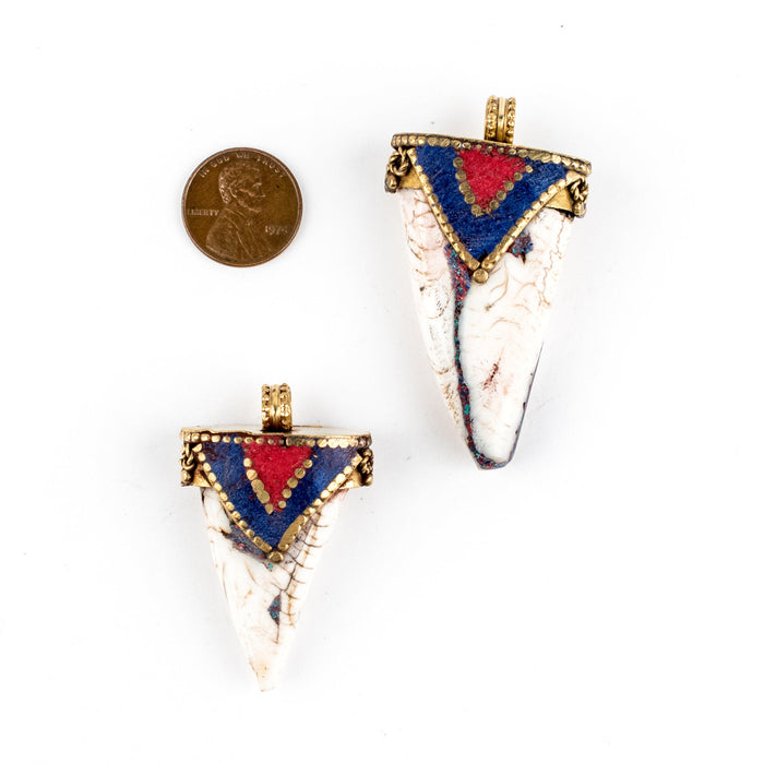 Blue Inlaid Conch Shell Tooth Pendant (55x30mm) - The Bead Chest