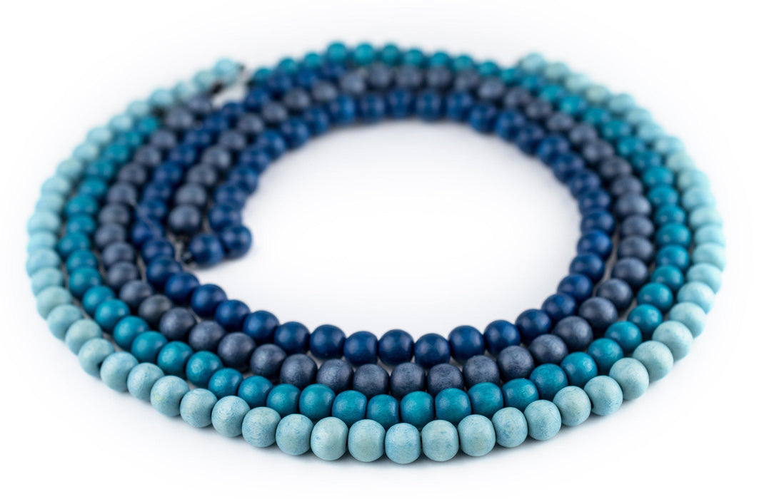 4 Strand Bundle: Round Blue Natural Wood Beads (8mm) - The Bead Chest