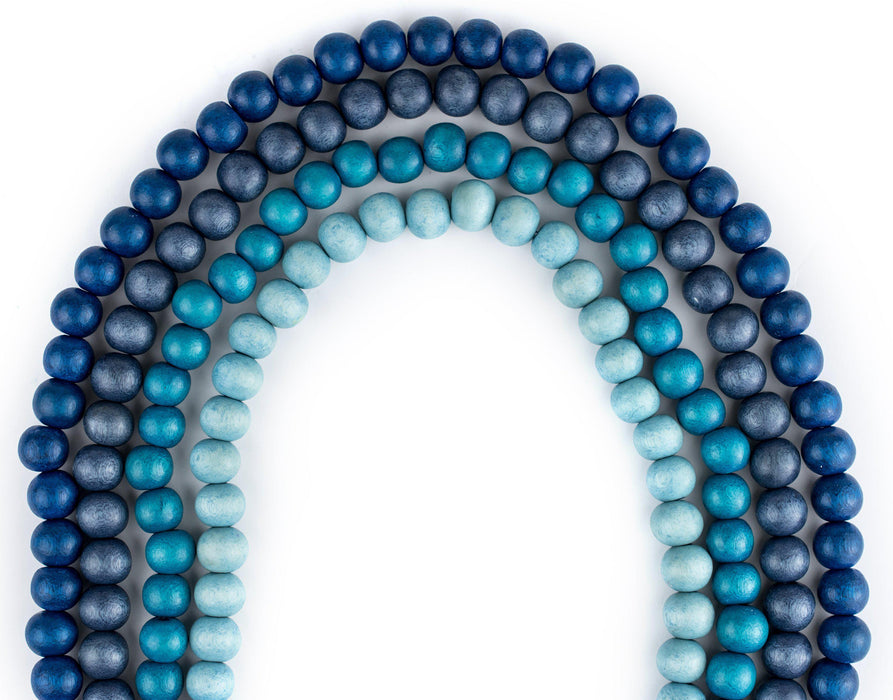4 Strand Bundle: Round Blue Natural Wood Beads (8mm) - The Bead Chest