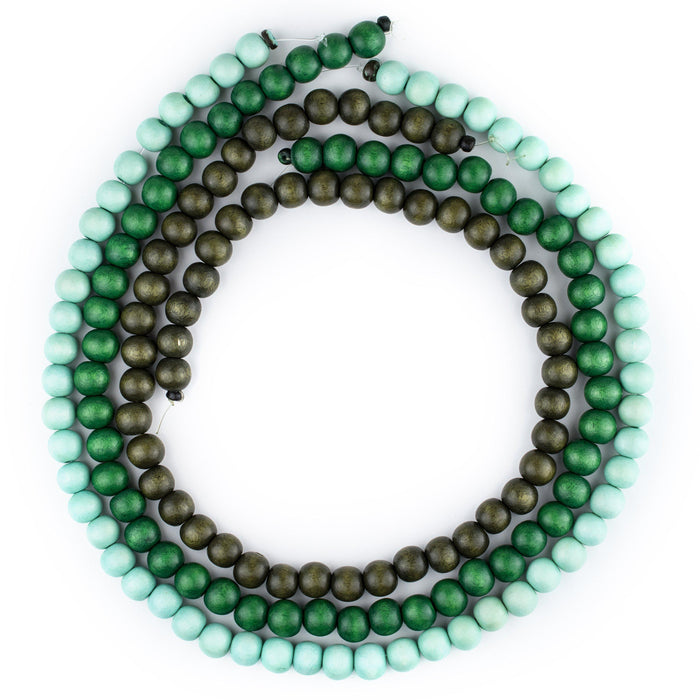 3 Strand Bundle: Round Green Natural Wood Beads (8mm) - The Bead Chest