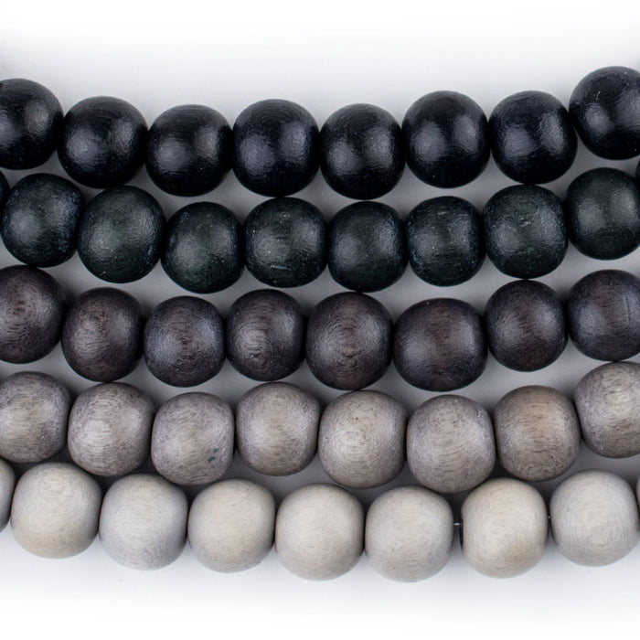 5 Strand Bundle: Grey Natural Wood Beads (8mm) - The Bead Chest