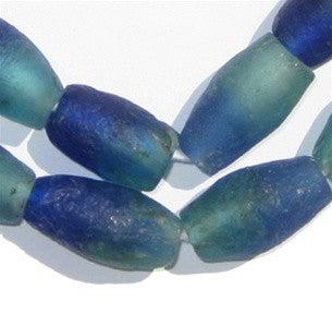 Seaside Blue Oblong Recycled Glass Beads - The Bead Chest