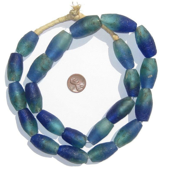 Seaside Blue Oblong Recycled Glass Beads - The Bead Chest