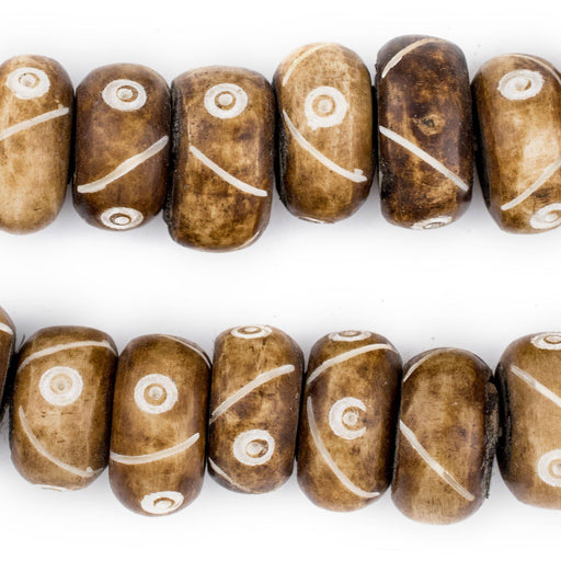 Brown Criss Cross Eye Carved Bone Beads (Large) - The Bead Chest