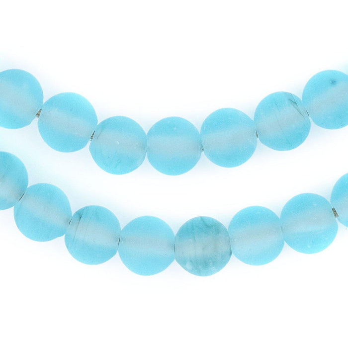 Dark Clear Marine Frosted Sea Glass Beads (9mm) - The Bead Chest