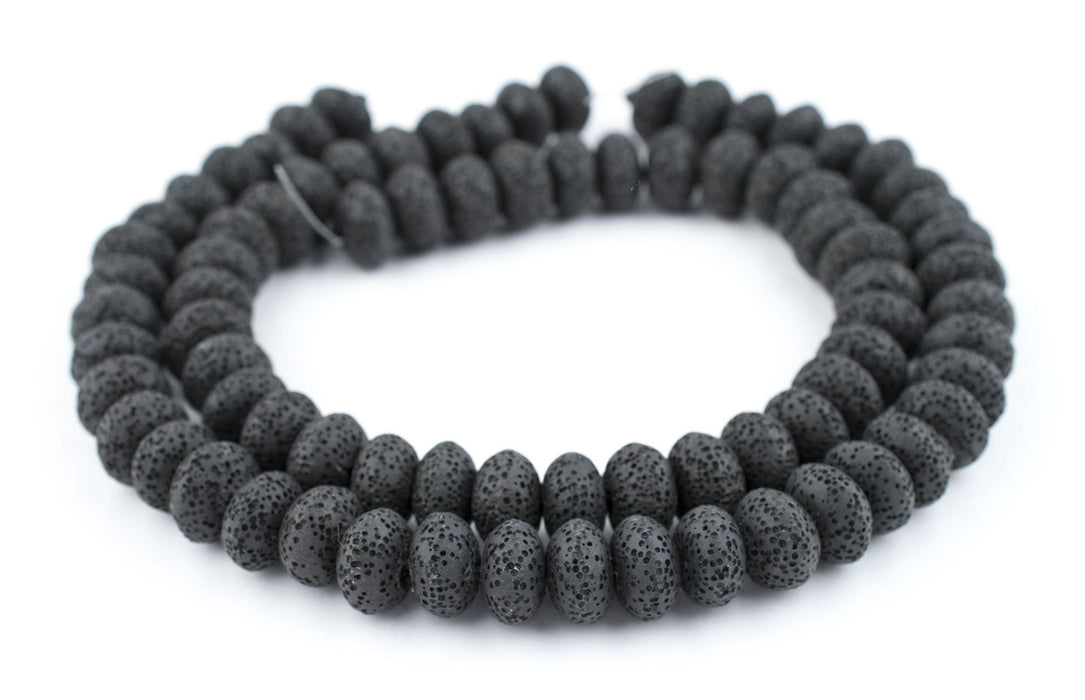 Black Rondelle Volcanic Lava Beads (16mm) - The Bead Chest