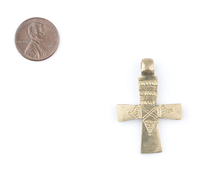 Brass Engraved Ethiopian Cross Pendant (Arrow & Stripe) - The Bead Chest