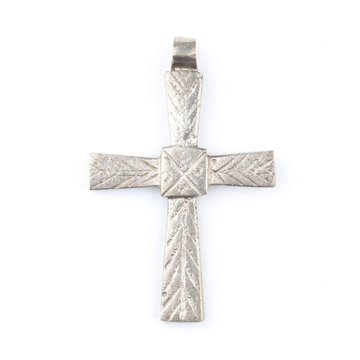 Patterned Ethiopian Silver Cross (Leaf Design)