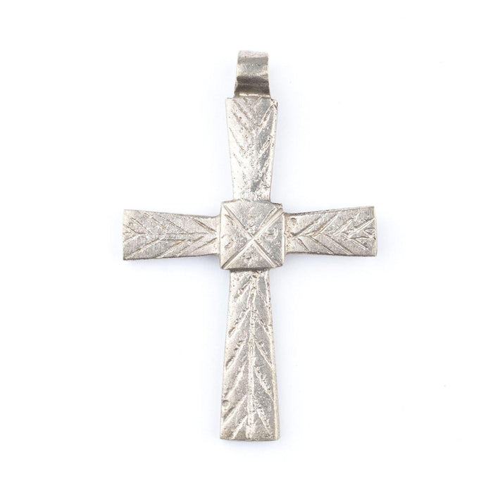 Patterned Ethiopian Silver Cross (Leaf Design) - The Bead Chest