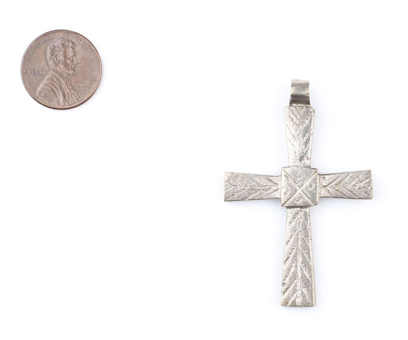 Patterned Ethiopian Silver Cross (Leaf Design) - The Bead Chest