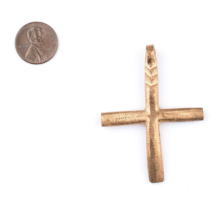 Ridged Copper Ethiopian Cross Pendant (50x45mm) - The Bead Chest