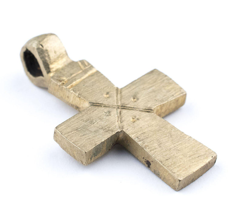 Brass Engraved Ethiopian Cross Pendant (Mini X) - The Bead Chest