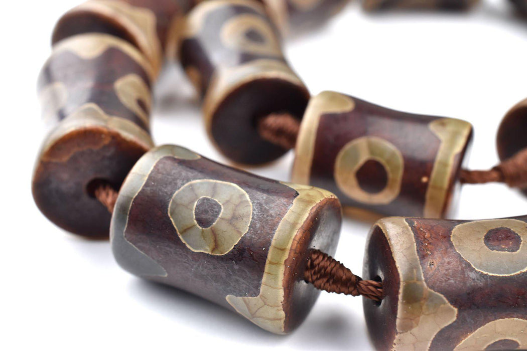 Drum-Shaped Tibetan Agate Beads (22x14mm) - The Bead Chest