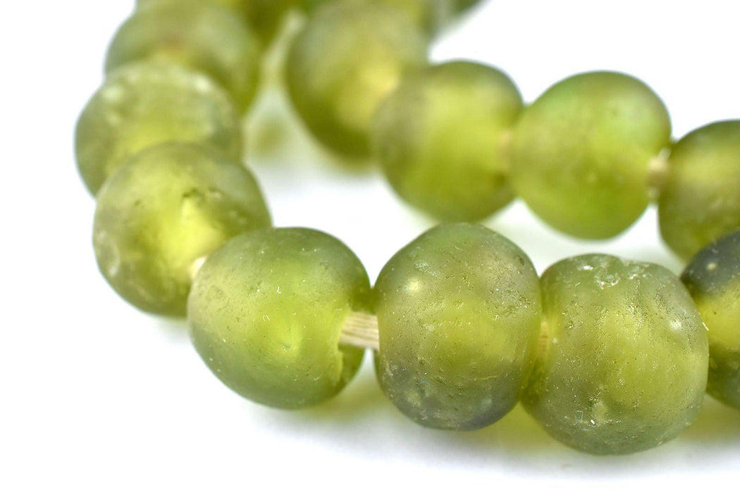 Olive Green Recycled Glass Beads (14mm) - The Bead Chest