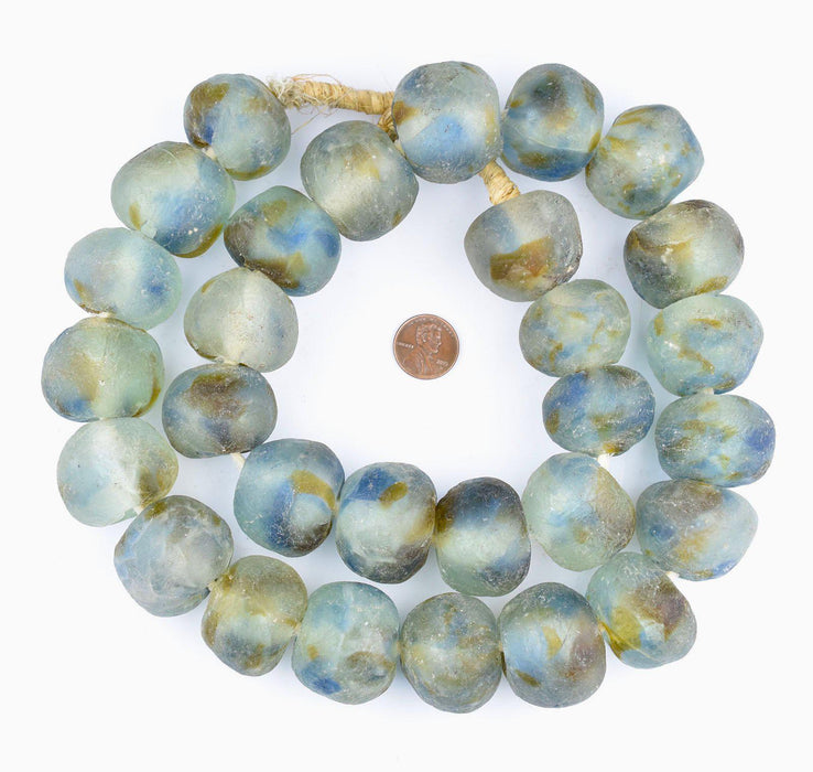 Super Jumbo Brown Blue Swirl Recycled Glass Beads (34mm) - The Bead Chest