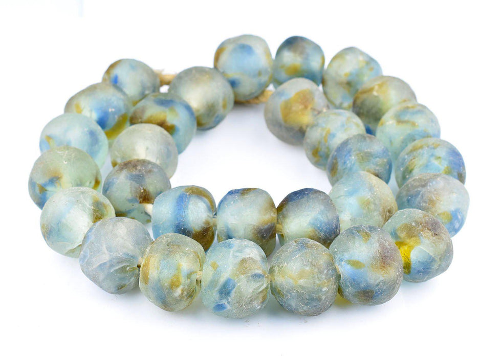 Super Jumbo Brown Blue Swirl Recycled Glass Beads (34mm) - The Bead Chest