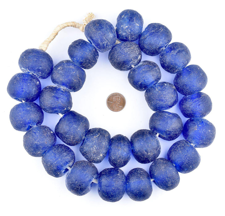 Super Jumbo Blue Recycled Glass Beads (34mm) - The Bead Chest