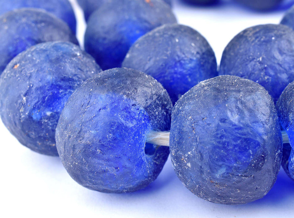 Super Jumbo Blue Recycled Glass Beads (34mm) - The Bead Chest