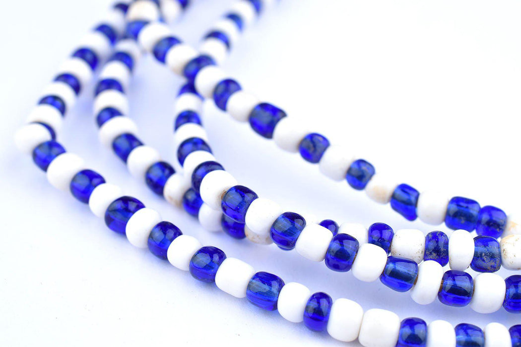 Blue and White Ghana Glass Beads (2 Strands) - The Bead Chest