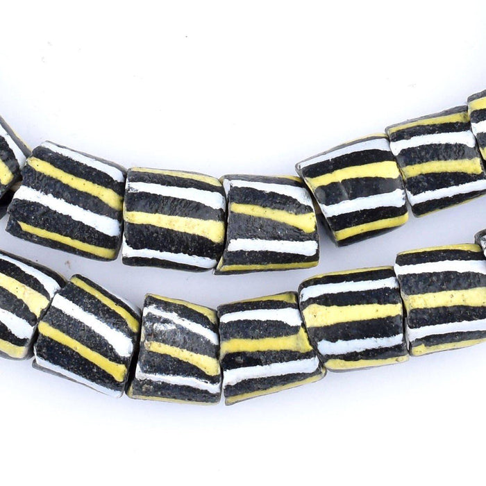 Yellow & White Striped Black Krobo Beads - The Bead Chest