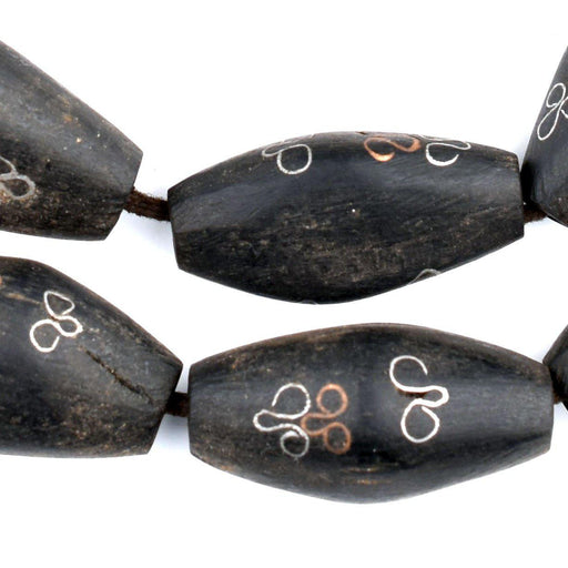 Mauritanian Inlaid Ebony Wood Bicone Beads (34x20mm) - The Bead Chest