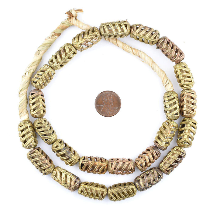 Rectangular Leaf Ghana Brass Filigree Beads - The Bead Chest