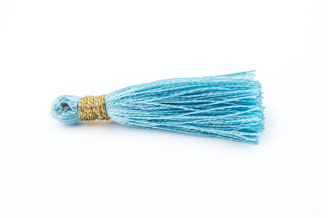 Light Blue 3cm Silk Tassels (5 Pack) - The Bead Chest