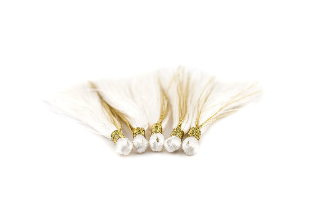 White 6cm Silk Tassels (5 Pack) - The Bead Chest