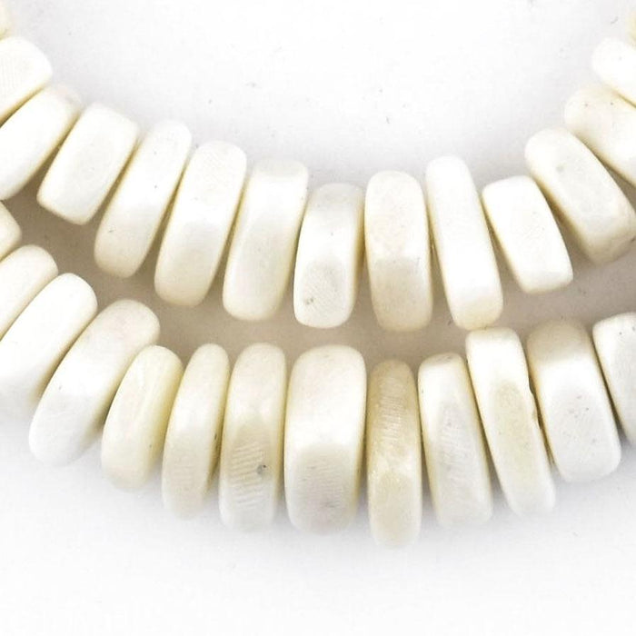 Flat Square Disk White Bone Beads (3x10mm) - The Bead Chest