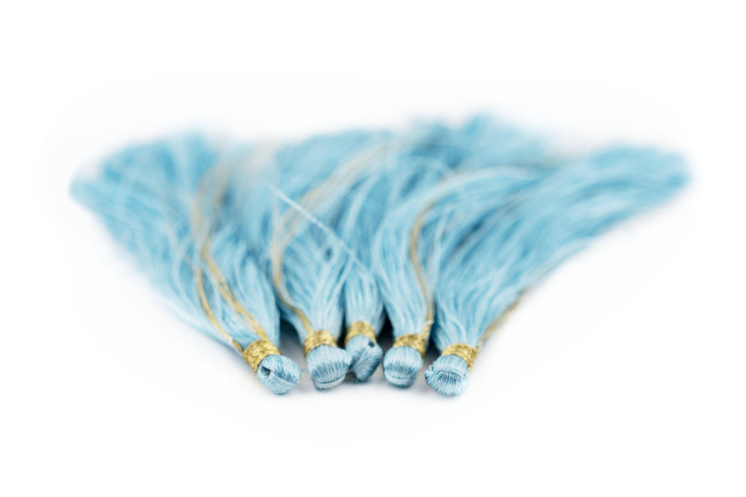 Light Blue 9cm Silk Tassels (5 Pack) - The Bead Chest