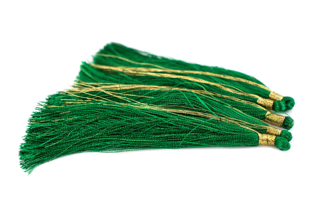 Green 9cm Silk Tassels (5 Pack) - The Bead Chest