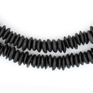 Midnight Black Ashanti Glass Saucer Beads (8mm)