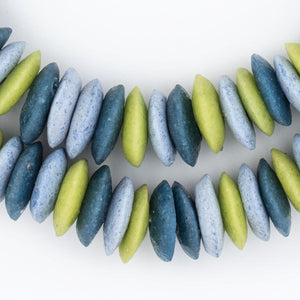 Green Medley Ashanti Glass Saucer Beads