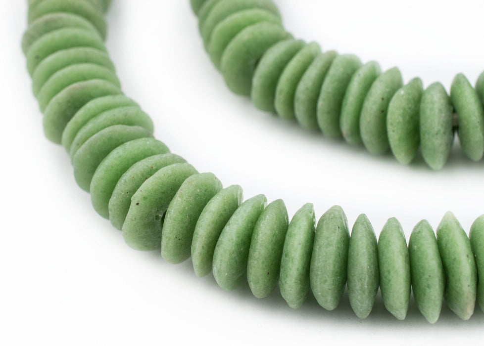 Pistachio Green Ashanti Glass Saucer Beads (14mm) - The Bead Chest