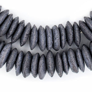 Dark Grey Ashanti Glass Saucer Beads (14mm)