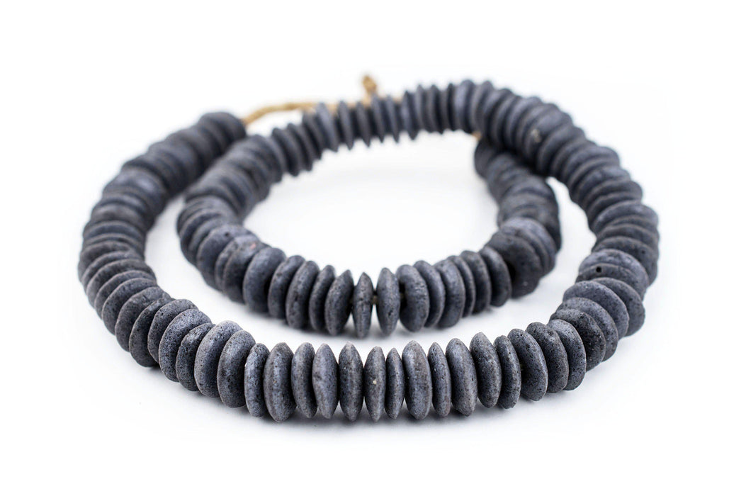 Dark Grey Ashanti Glass Saucer Beads (14mm) - The Bead Chest